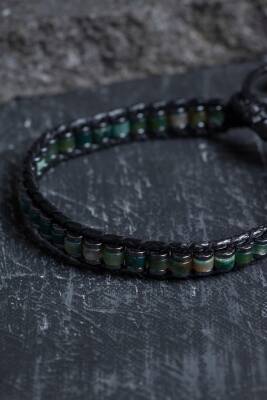 Sertifikalı Hint Akik Özel Tasarım Deri Doğal Taş Makrome Bileklik (SK:397) - 2