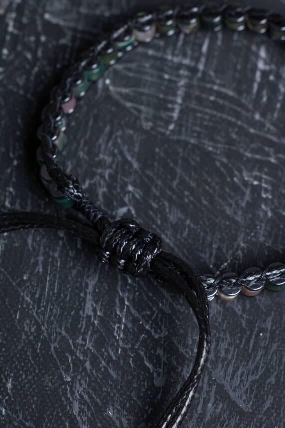 Sertifikalı Hint Akik Özel Tasarım Deri Doğal Taş Makrome Bileklik (SK:397) - 4