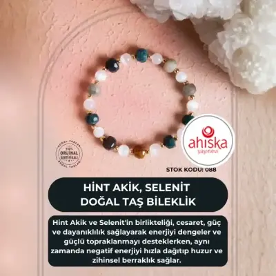 Sertifikalı Hint Akik, Selenit Doğal Taş Bileklik (SK088) - Doğal Taş (1)