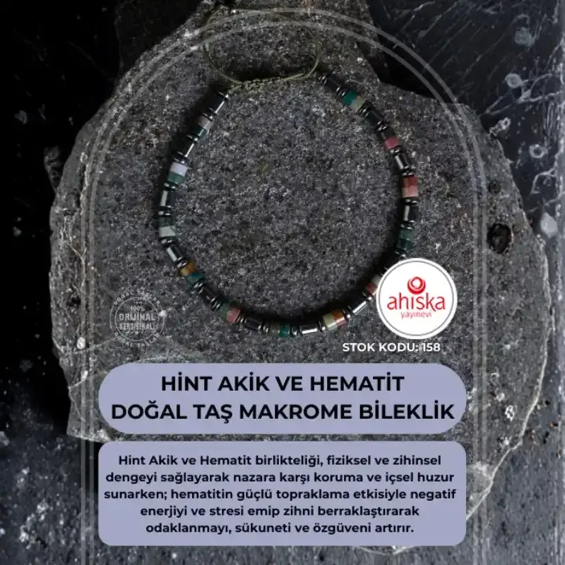 Sertifikalı Hint Akik ve Hematit Doğal Taş Makrome Bileklik (SK158) - 1