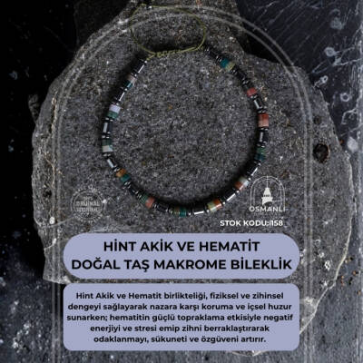 Sertifikalı Hint Akik ve Hematit Doğal Taş Makrome Bileklik (SK:158) - 2