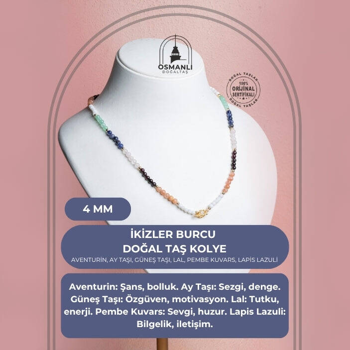 Sertifikalı İkizler Burcu Doğal Taş Kolye - 2