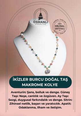 Sertifikalı İkizler Burcu Doğal Taş Makrome Kolye - 2