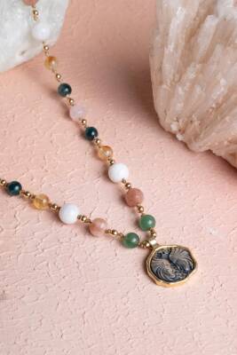 Sertifikalı İkizler Burcu Doğal Taş Makrome Kolye - 4