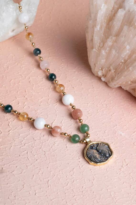 Sertifikalı İkizler Burcu Doğal Taş Makrome Kolye - 4