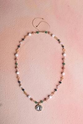 Sertifikalı İkizler Burcu Doğal Taş Makrome Kolye - 5