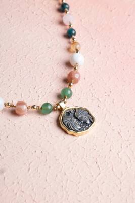 Sertifikalı İkizler Burcu Doğal Taş Makrome Kolye - 6