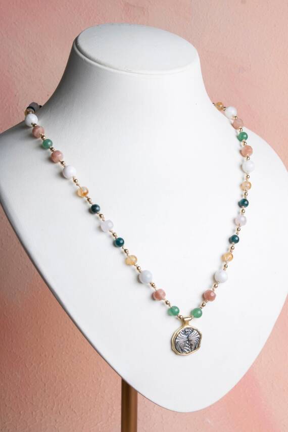 Sertifikalı İkizler Burcu Doğal Taş Makrome Kolye - 1