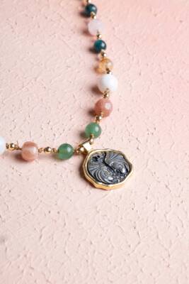 Sertifikalı İkizler Burcu Doğal Taş Makrome Kolye - 2