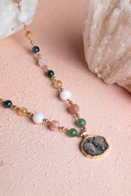 Sertifikalı İkizler Burcu Doğal Taş Makrome Kolye - 3