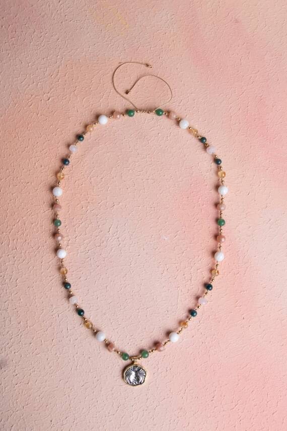 Sertifikalı İkizler Burcu Doğal Taş Makrome Kolye - 4