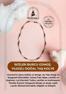 Sertifikalı İkizler Burcu Gümüş Yıldızlı Doğal Taş Kolye - 2