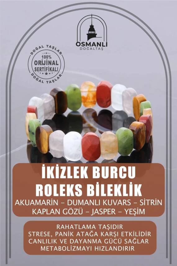 Sertifikalı İkizler Burcu Roleks Doğal Taş Bileklik (SK:405) - 2