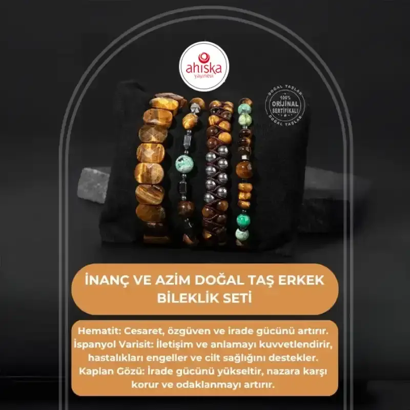 Sertifikalı İnanç ve Azim Doğal Taş Erkek Bileklik Seti - 2