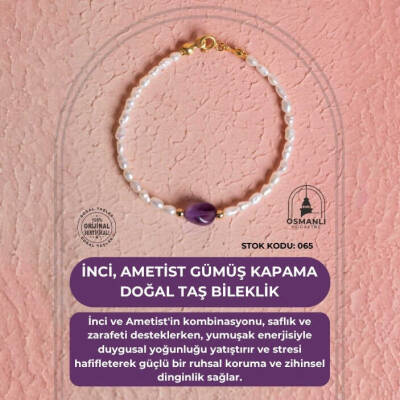 Sertifikalı İnci, Ametist Gümüş Kapama Doğal Taş Bileklik (SK065) - Doğal Taş (1)
