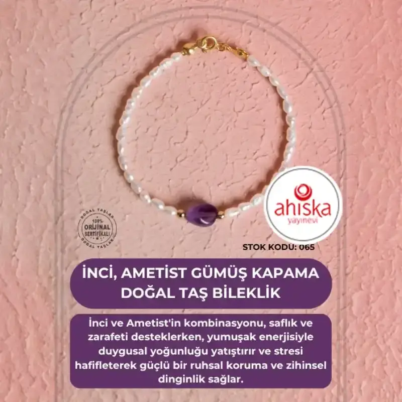 Sertifikalı İnci, Ametist Gümüş Kapama Doğal Taş Bileklik (SK065) - 3