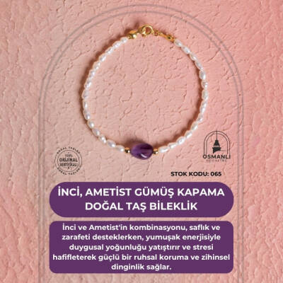 Sertifikalı İnci, Ametist Gümüş Kapama Doğal Taş Bileklik (SK:065) - 2