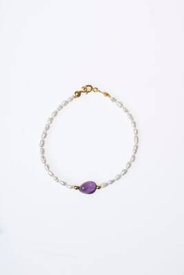 Sertifikalı İnci, Ametist Gümüş Kapama Doğal Taş Bileklik (SK:065) - 6