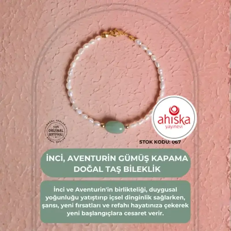 Sertifikalı İnci, Aventurin Gümüş Kapama Doğal Taş Bileklik (SK067) - 2