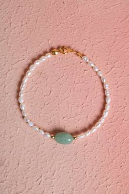 Sertifikalı İnci, Aventurin Gümüş Kapama Doğal Taş Bileklik (SK:067) - Osmanlı Doğal Taş