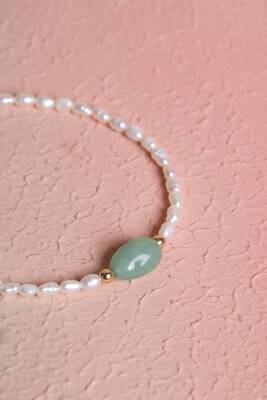 Sertifikalı İnci, Aventurin Gümüş Kapama Doğal Taş Bileklik (SK:067) - 3