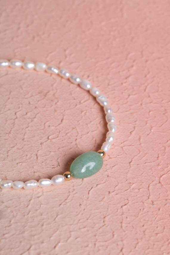 Sertifikalı İnci, Aventurin Gümüş Kapama Doğal Taş Bileklik (SK:067) - 3