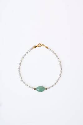 Sertifikalı İnci, Aventurin Gümüş Kapama Doğal Taş Bileklik (SK:067) - 6