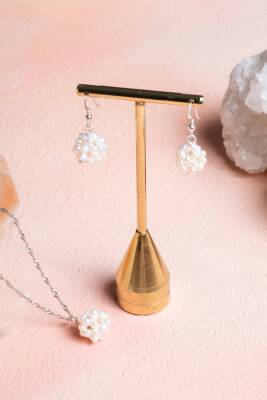 Sertifikalı İnci Doğal Taş Kolye Küpe Set - Osmanlı Doğaltaş