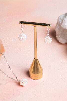 Sertifikalı İnci Doğal Taş Kolye Küpe Set - Osmanlı Doğaltaş