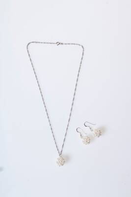 Sertifikalı İnci Doğal Taş Kolye Küpe Set - 5