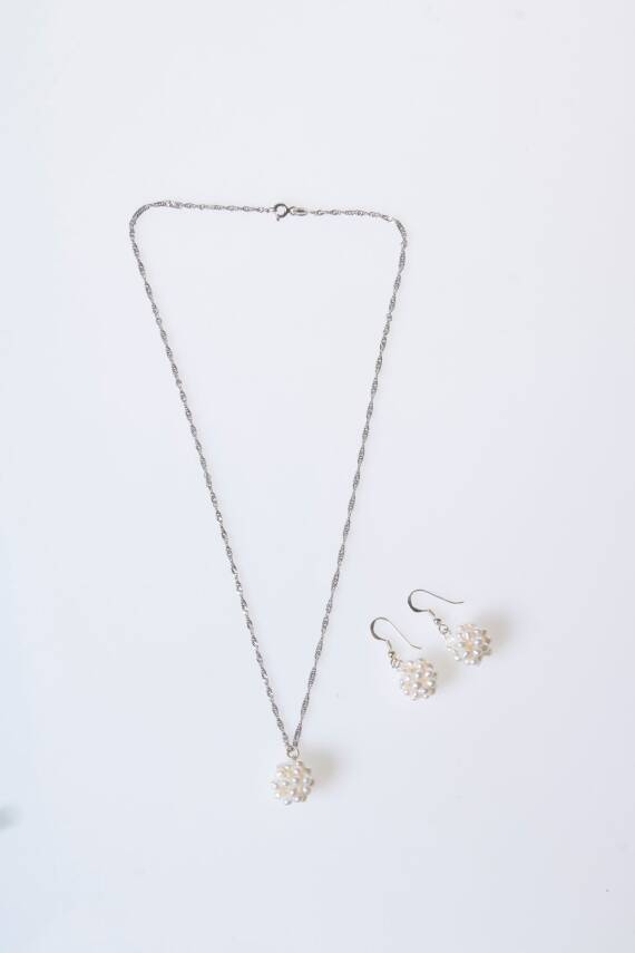 Sertifikalı İnci Doğal Taş Kolye Küpe Set - 5