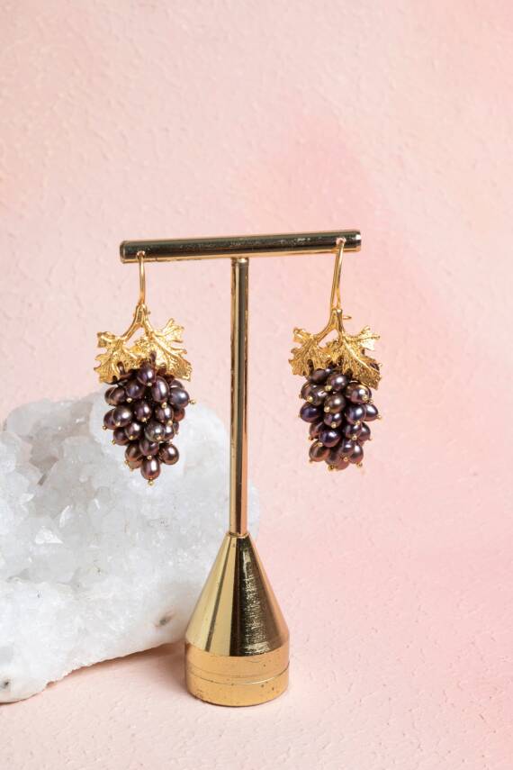 Sertifikalı İnci Doğal Taşlı El İşçiliği Tasarım Gümüş Küpe - 1