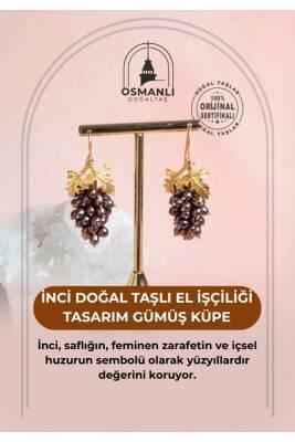 Sertifikalı İnci Doğal Taşlı El İşçiliği Tasarım Gümüş Küpe - 2