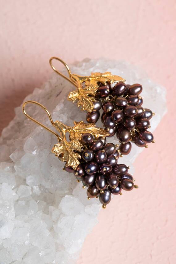 Sertifikalı İnci Doğal Taşlı El İşçiliği Tasarım Gümüş Küpe - 3