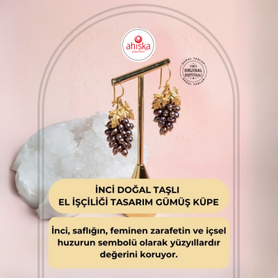 Sertifikalı İnci Doğal Taşlı El İşçiliği Tasarım Gümüş Küpe - Doğal Taş (1)