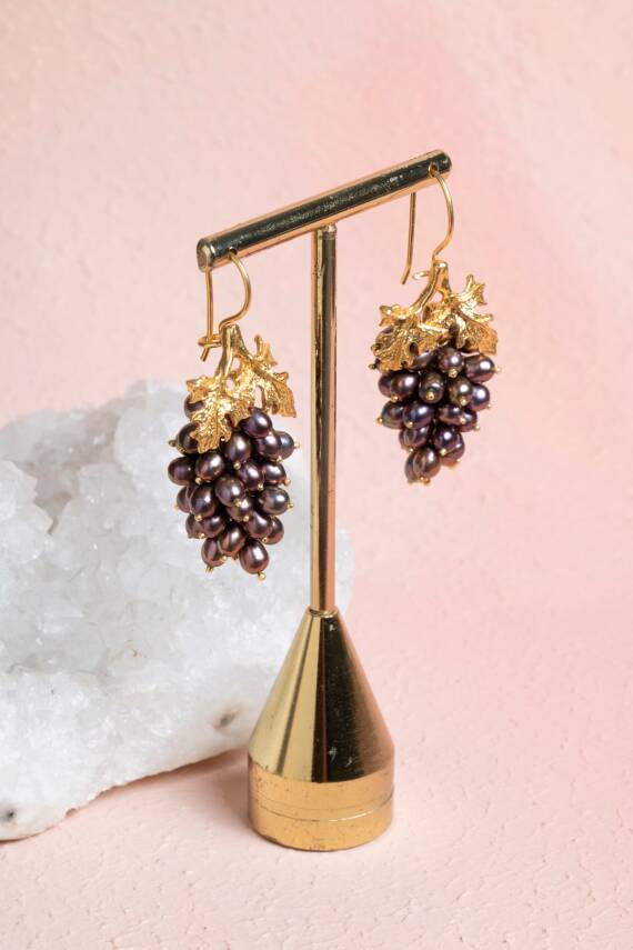 Sertifikalı İnci Doğal Taşlı El İşçiliği Tasarım Gümüş Küpe - 2