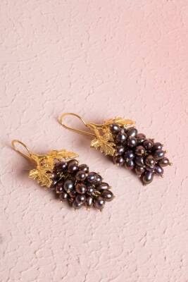 Sertifikalı İnci Doğal Taşlı El İşçiliği Tasarım Gümüş Küpe - 3