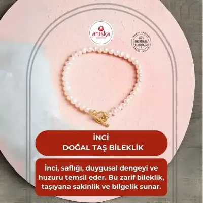 Sertifikalı İnci Gümüş Aparat Altın Kaplama Doğal Taş Bileklik - Doğal Taş (1)