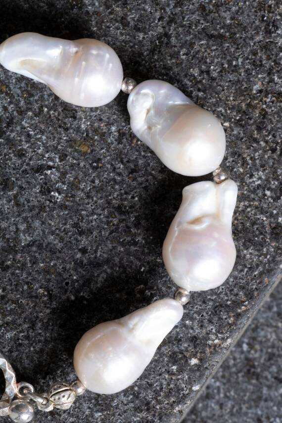 Sertifikalı İnci Gümüş Kalp Aparatlı Doğal Taş Bileklik (SK:235) - 5