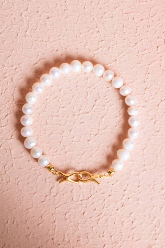 Sertifikalı İnci Gümüş Kapama Doğal Taş Bileklik (SK:053) - 1