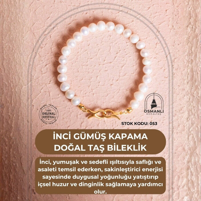 Sertifikalı İnci Gümüş Kapama Doğal Taş Bileklik (SK:053) - 2