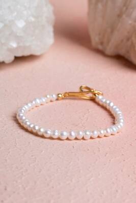 Sertifikalı İnci Gümüş Kapama Doğal Taş Bileklik (SK:381) - 2