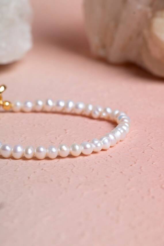 Sertifikalı İnci Gümüş Kapama Doğal Taş Bileklik (SK:381) - 3