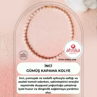 Sertifikalı İnci Gümüş Kapama Doğal Taş Kolye (SK048) - Doğal Taş (1)
