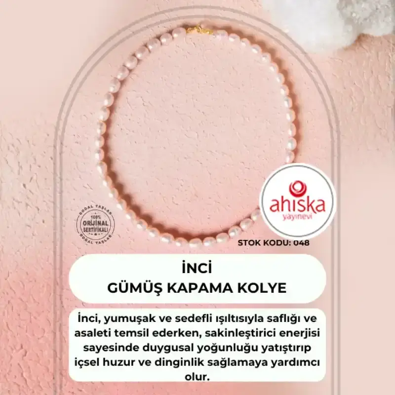 Sertifikalı İnci Gümüş Kapama Doğal Taş Kolye (SK048) - 2