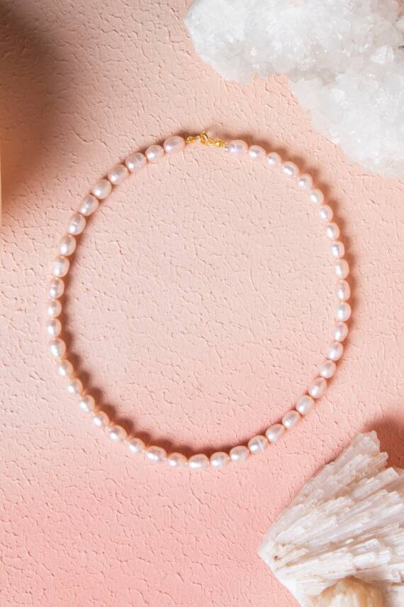 Sertifikalı İnci Gümüş Kapama Doğal Taş Kolye (SK:048) - 1