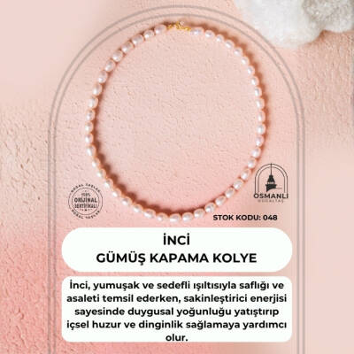 Sertifikalı İnci Gümüş Kapama Doğal Taş Kolye (SK:048) - 2
