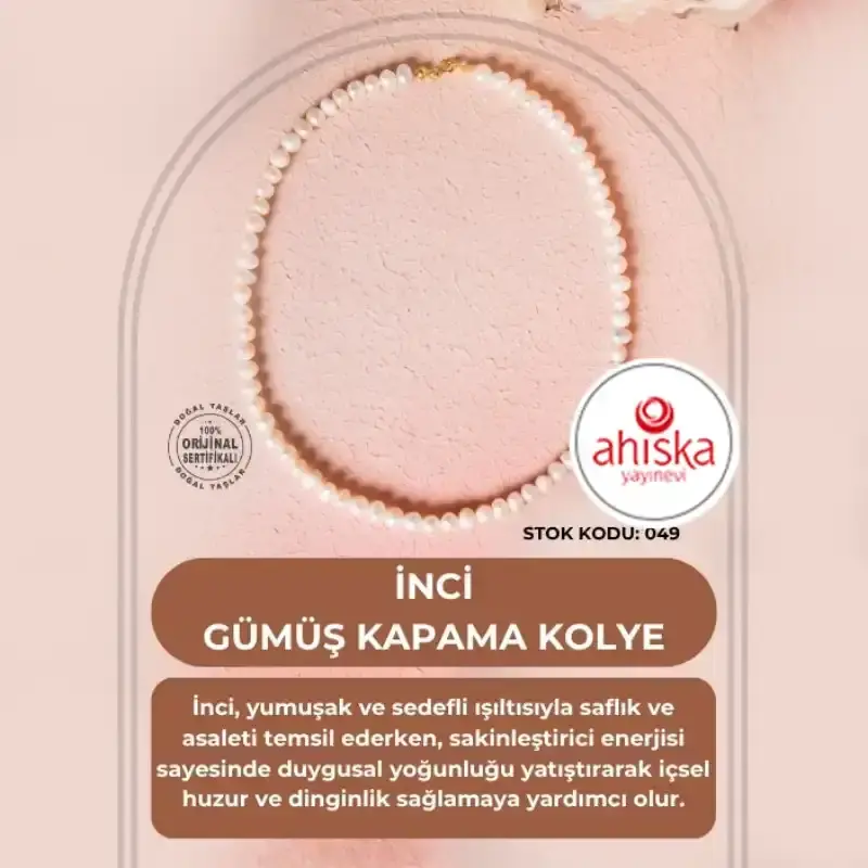 Sertifikalı İnci Gümüş Kapama Doğal Taş Kolye (SK049) - 2