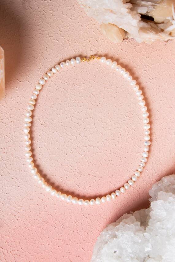 Sertifikalı İnci Gümüş Kapama Doğal Taş Kolye (SK:049) - 1