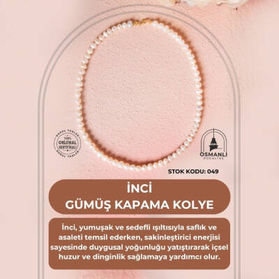 Sertifikalı İnci Gümüş Kapama Doğal Taş Kolye (SK:049) - 2